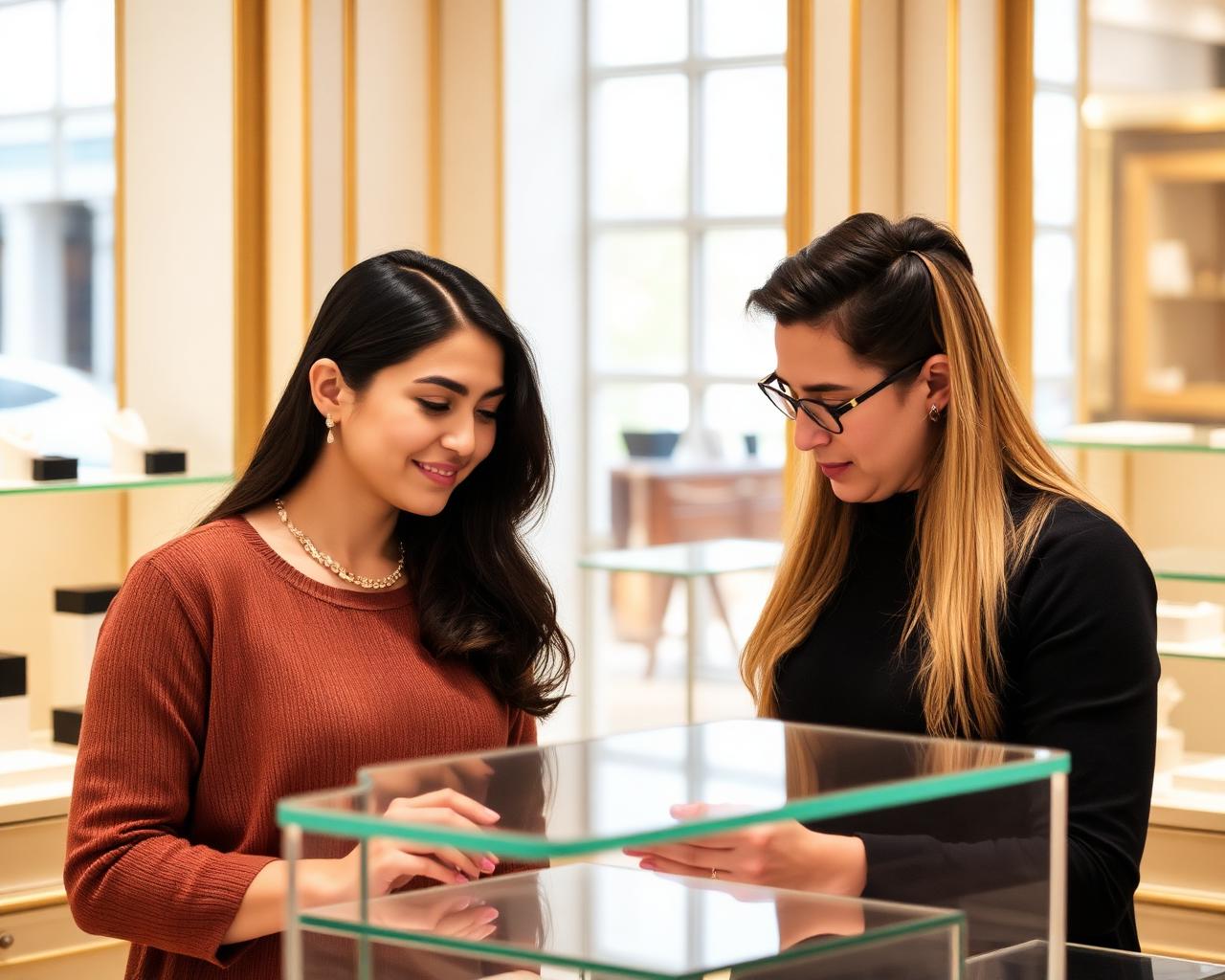 Client choosing rings with a consultant in the boutique